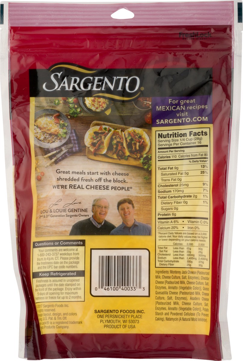 slide 9 of 9, Sargento Shredded 4 Cheese Mexican Natural Cheese, Fine Cut, 16 oz., 16 oz