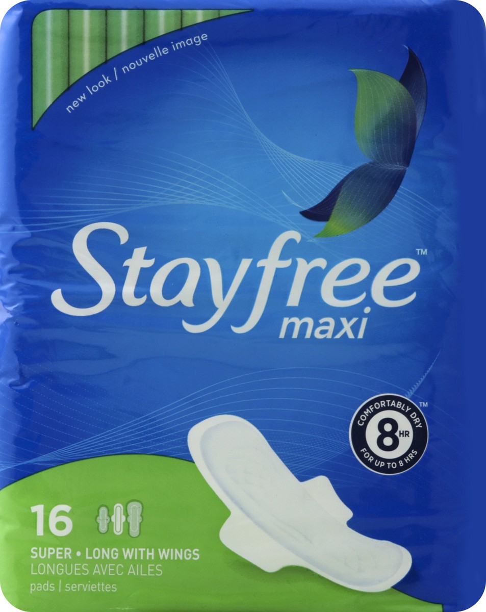 slide 6 of 8, Stayfree Maxi Super Long Pads with Wings For Women, Reliable Protection and Absorbency of Feminine Periods, 16 count, 16 ct