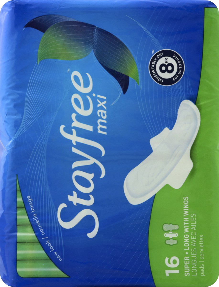 slide 7 of 8, Stayfree Maxi Super Long Pads with Wings For Women, Reliable Protection and Absorbency of Feminine Periods, 16 count, 16 ct