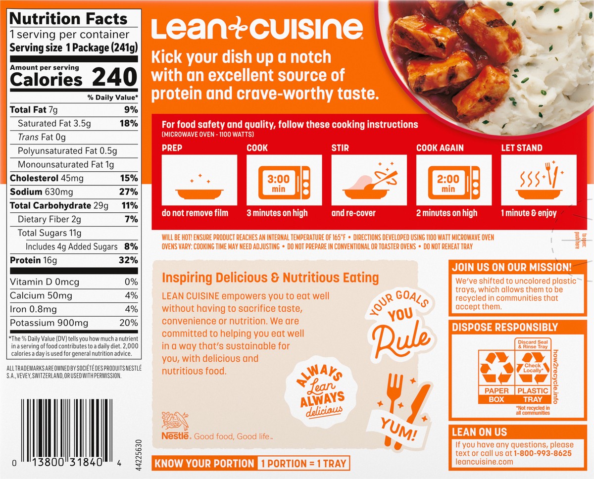 slide 5 of 9, Lean Cuisine Frozen Meal Chicken in Sweet BBQ Sauce, Protein Kick Microwave Meal, Microwave Chicken Dinner, Frozen Dinner for One, 8.5 oz