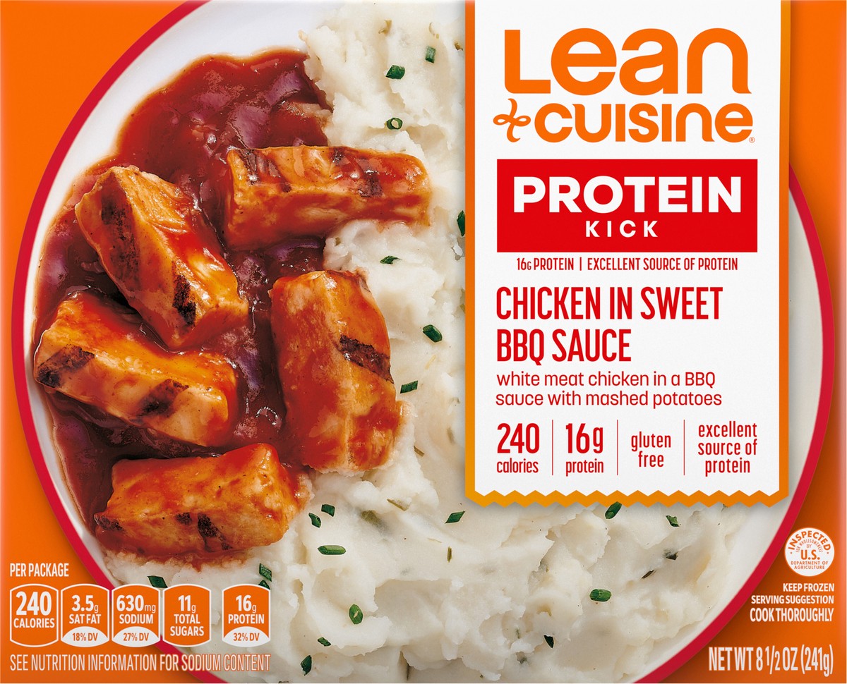 slide 6 of 9, Lean Cuisine Frozen Meal Chicken in Sweet BBQ Sauce, Protein Kick Microwave Meal, Microwave Chicken Dinner, Frozen Dinner for One, 8.5 oz