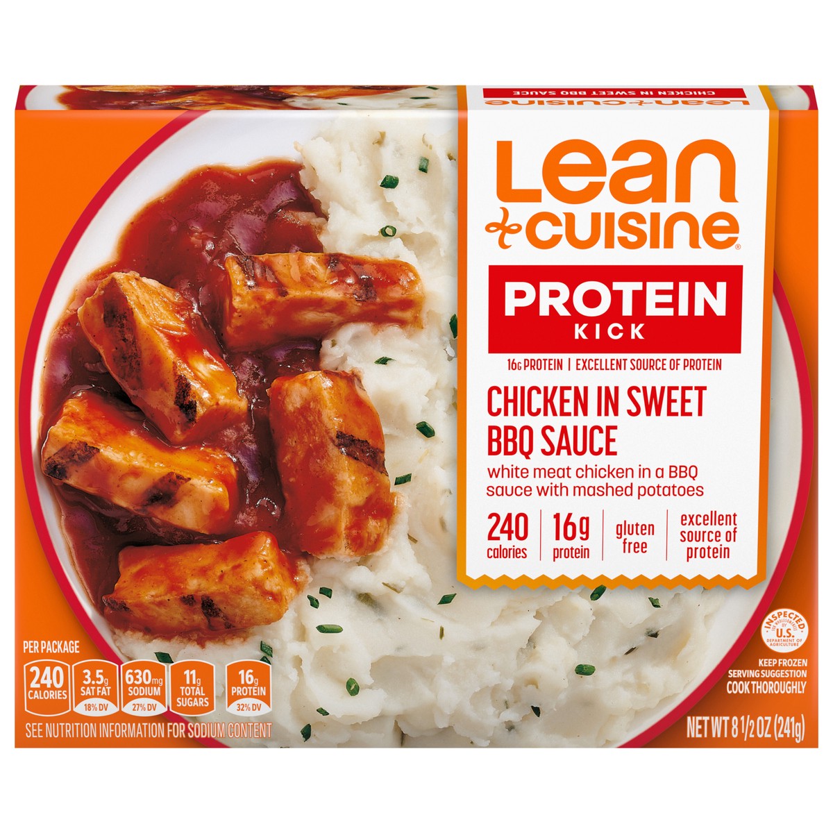 slide 1 of 9, Lean Cuisine Frozen Meal Chicken in Sweet BBQ Sauce, Protein Kick Microwave Meal, Microwave Chicken Dinner, Frozen Dinner for One, 8.5 oz