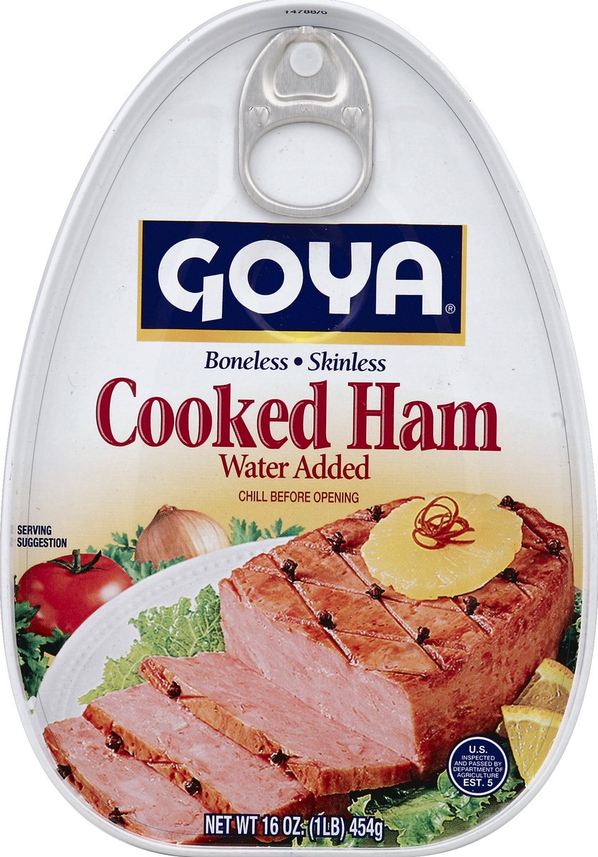 slide 1 of 1, Goya Boneless Skinless Cooked Ham, Water Added Can, 16 oz