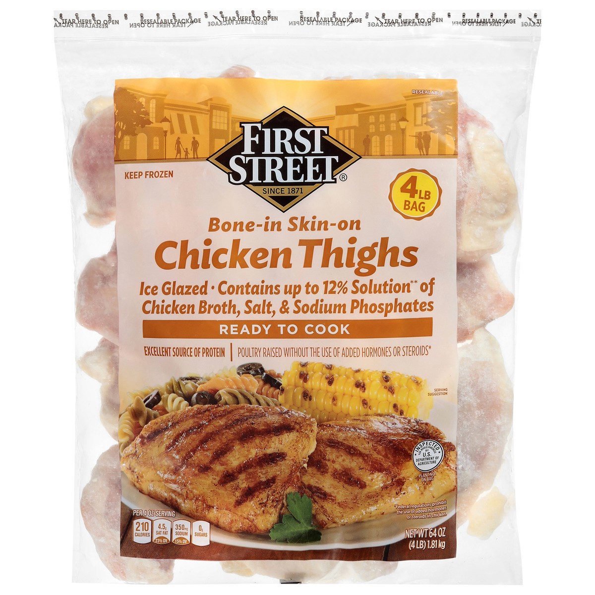 slide 1 of 14, First Street Chicken Thighs IQF, 4 lb