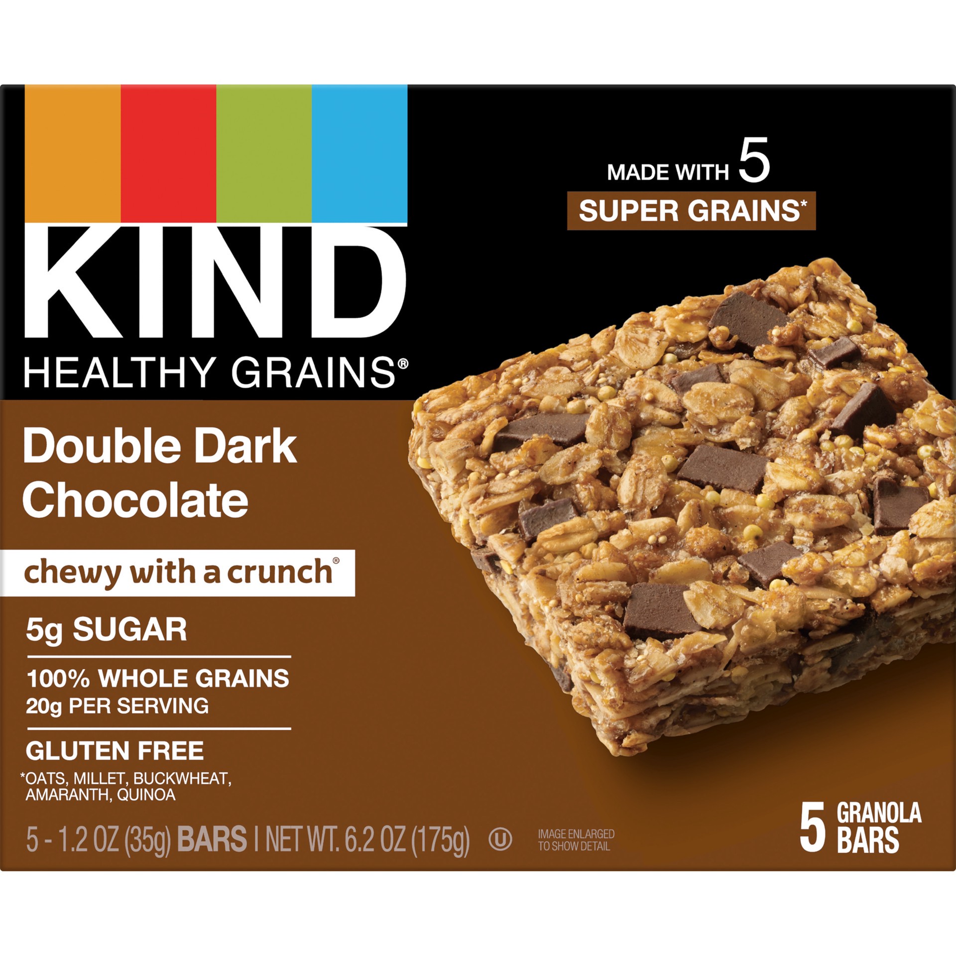 slide 1 of 13, KIND Healthy Grains Bars, Double Dark Chocolate, 1.2 oz, 5 Count, 6.2 oz