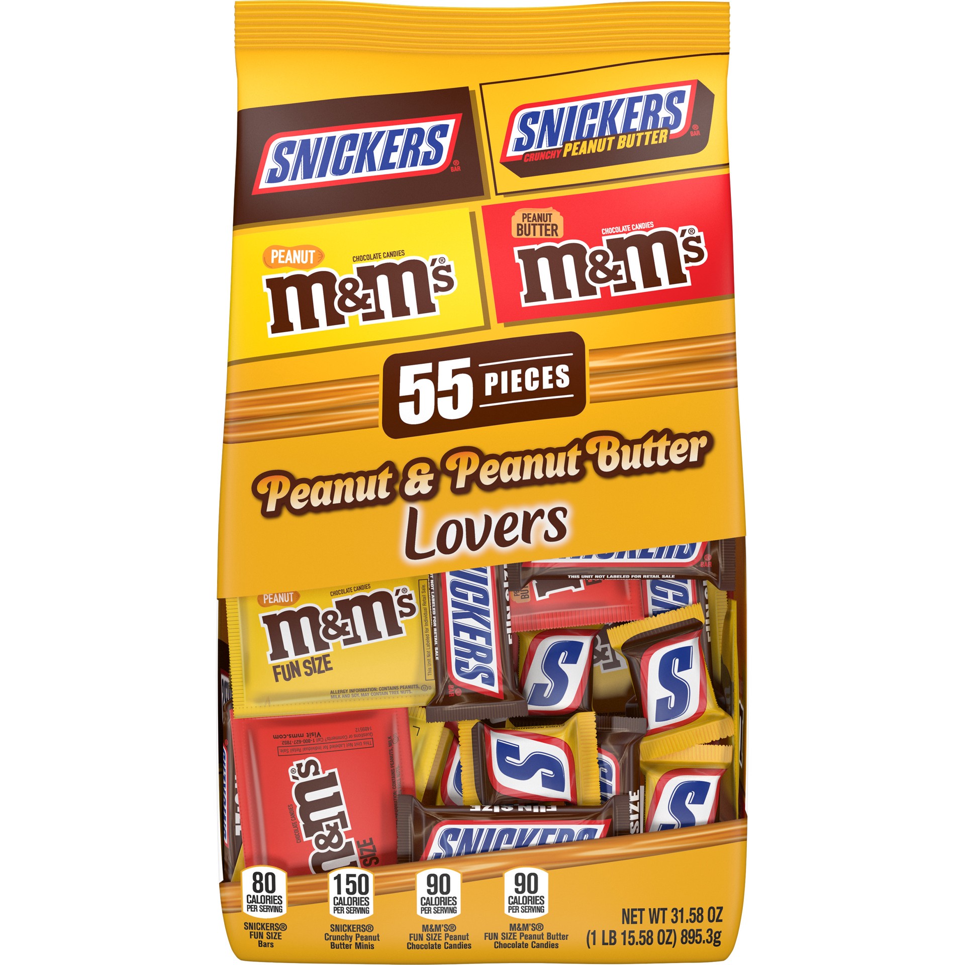 slide 1 of 8, Mixed SNICKERS & M&M'S Assorted Chocolate Candy Fun Size Peanut & Peanut Butter Lovers Variety Pack, 31.58 oz Bag, 31.58 oz