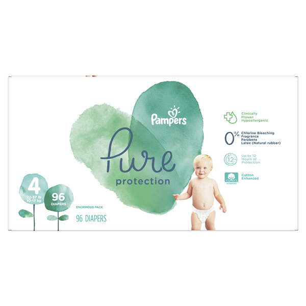 slide 1 of 1, Pampers Pure Protection Disposable Diapers Enormous Pack Size 4, 96 ct