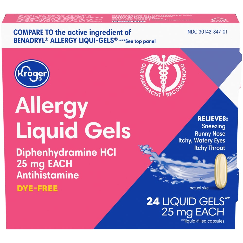 slide 1 of 1, Kroger Allergy Antihistamine Liquid Gels, 24 ct