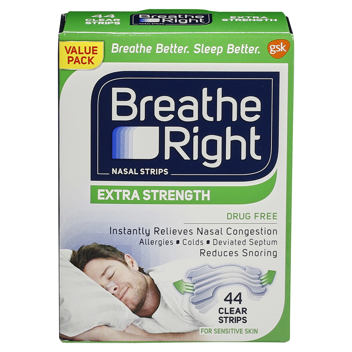 slide 1 of 1, Breathe Right Extra Strength Clear Nasal Strips, 44 ct