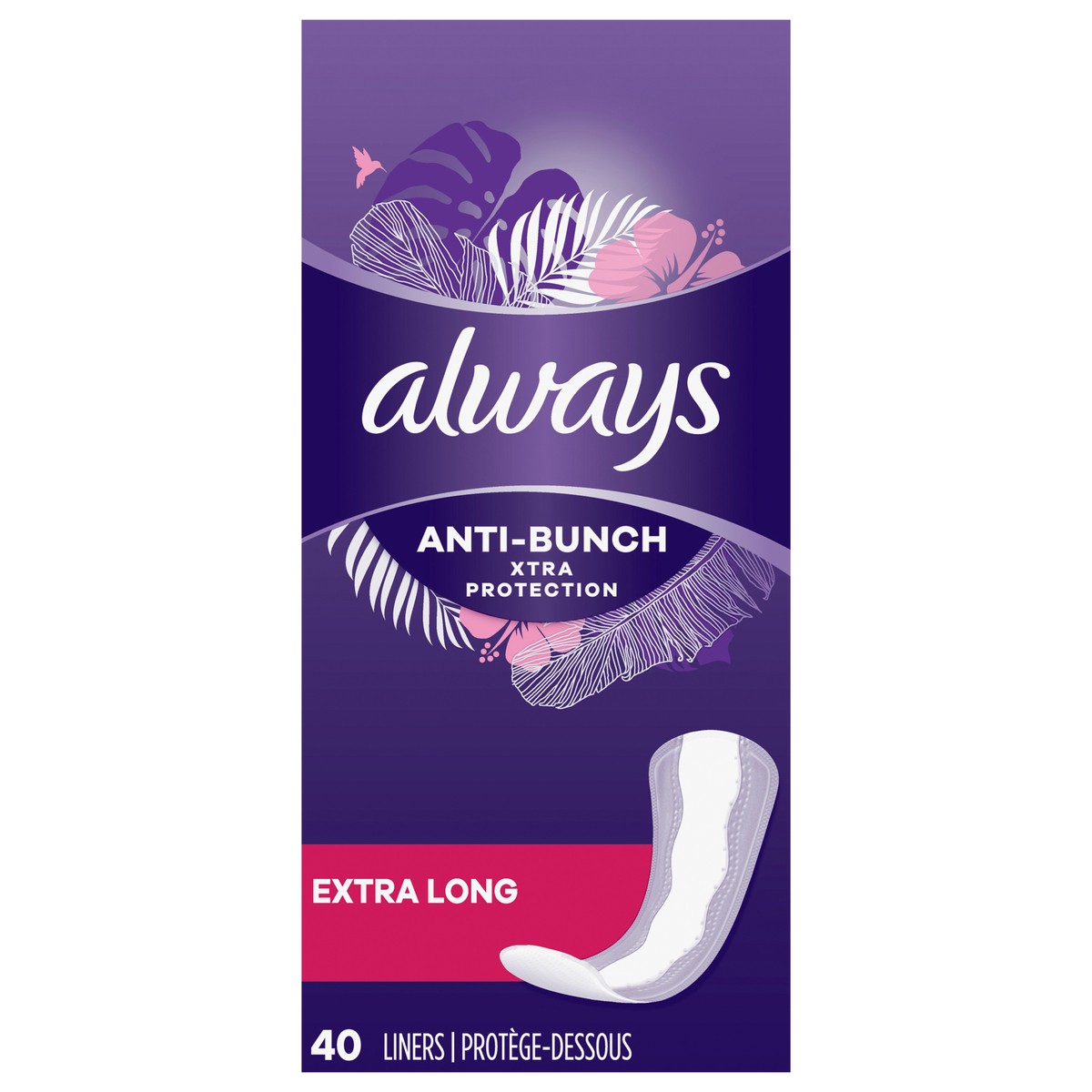 slide 5 of 6, Always Anti-Bunch Xtra Protection Daily Liners Extra Long Unscented, Anti Bunch Helps You Feel Comfortable, 40 Count, 40 ct