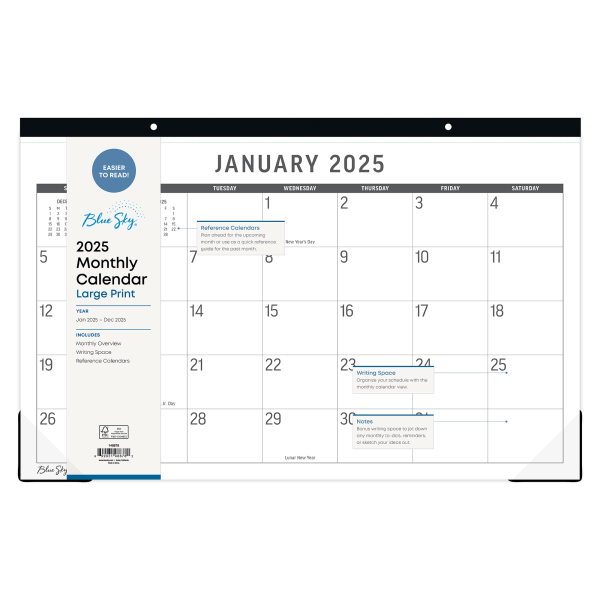 slide 1 of 2, 2025 Blue Sky Monthly Desk Pad Planning Calendar, 17"" X 11"", Large Print, January 2025 To December 2025, 1 ct