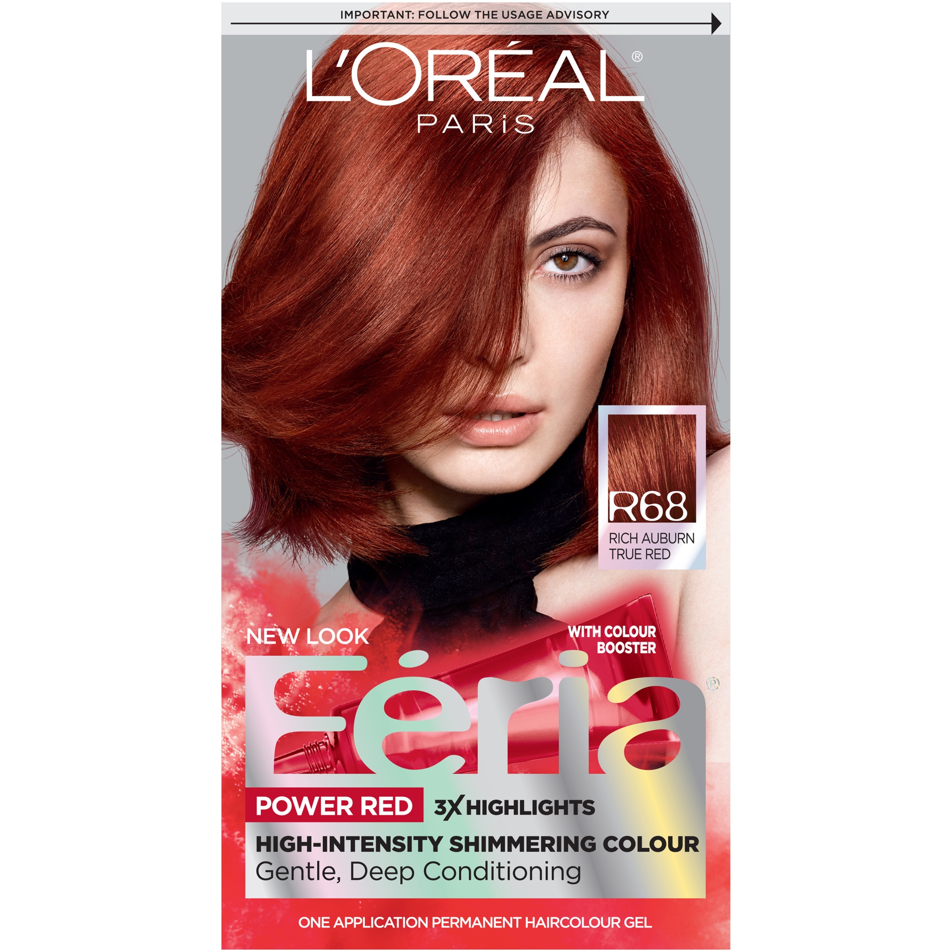slide 2 of 8, L'Oréal Feria Multi-Faceted Shimmering Color Power Reds - R68 Rich Auburn True Red, 1 ct