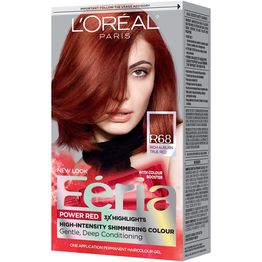 slide 4 of 8, L'Oréal Feria Multi-Faceted Shimmering Color Power Reds - R68 Rich Auburn True Red, 1 ct