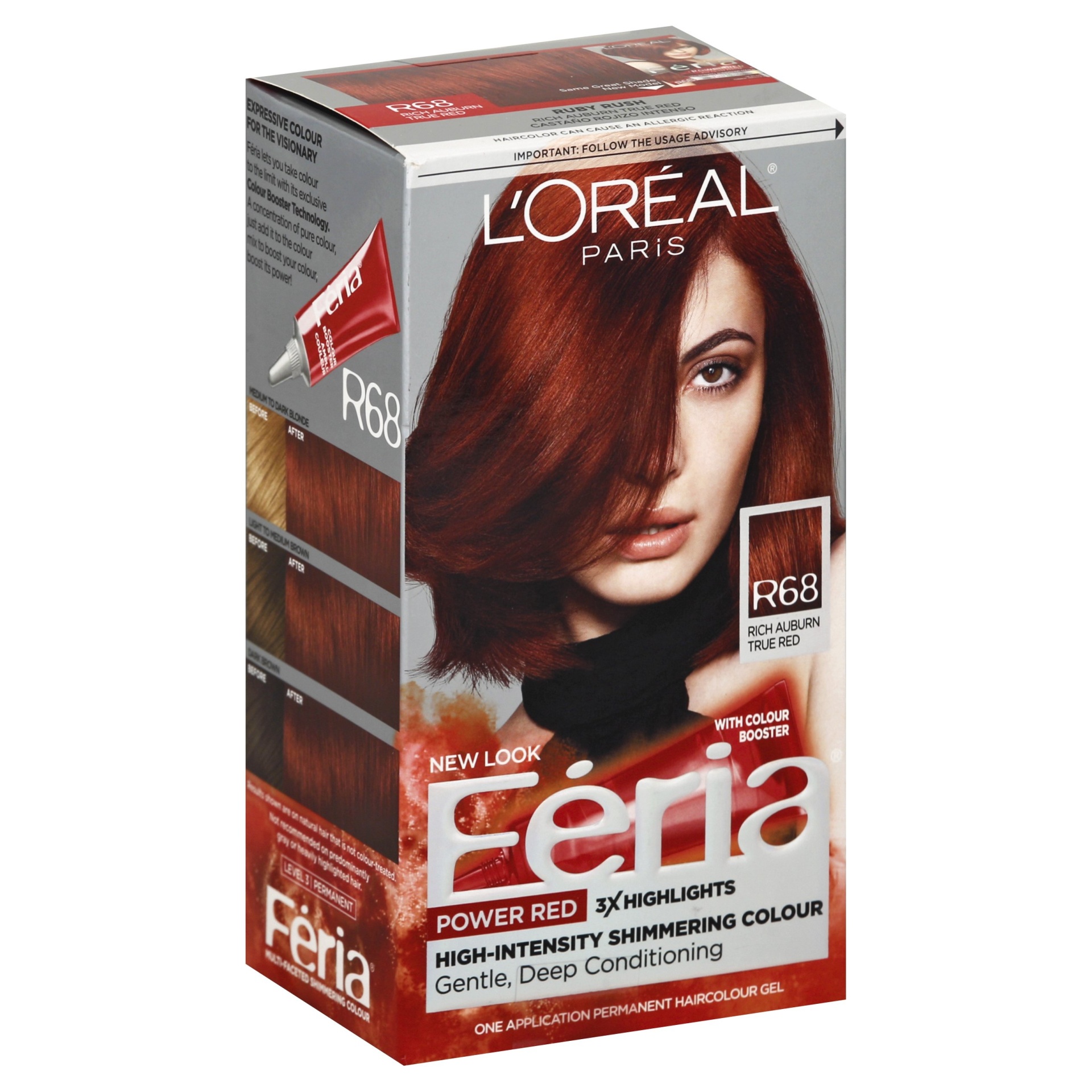 slide 1 of 8, L'Oréal Feria Multi-Faceted Shimmering Color Power Reds - R68 Rich Auburn True Red, 1 ct