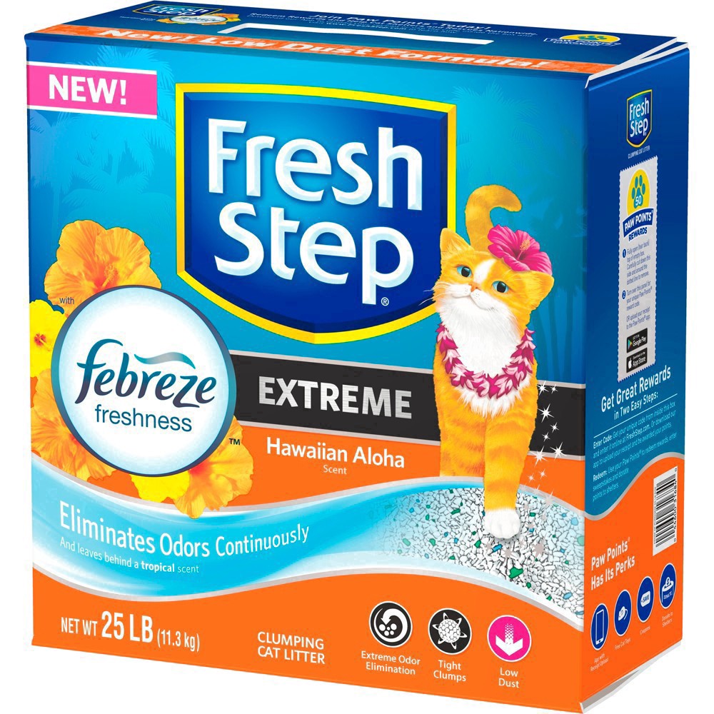 slide 51 of 65, Fresh Step Extreme Hawaiian Aloha Scented Litter with Febreze Clumping Cat Litter, 25 lb