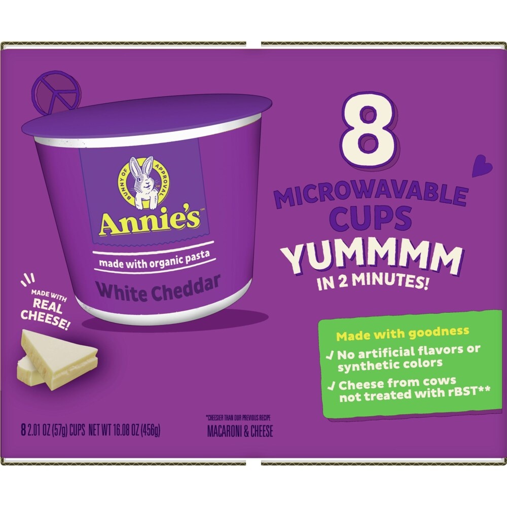 slide 1 of 1, Annie's White Cheddar Macaroni & Cheese Microwavable Cupes, 16.08 oz