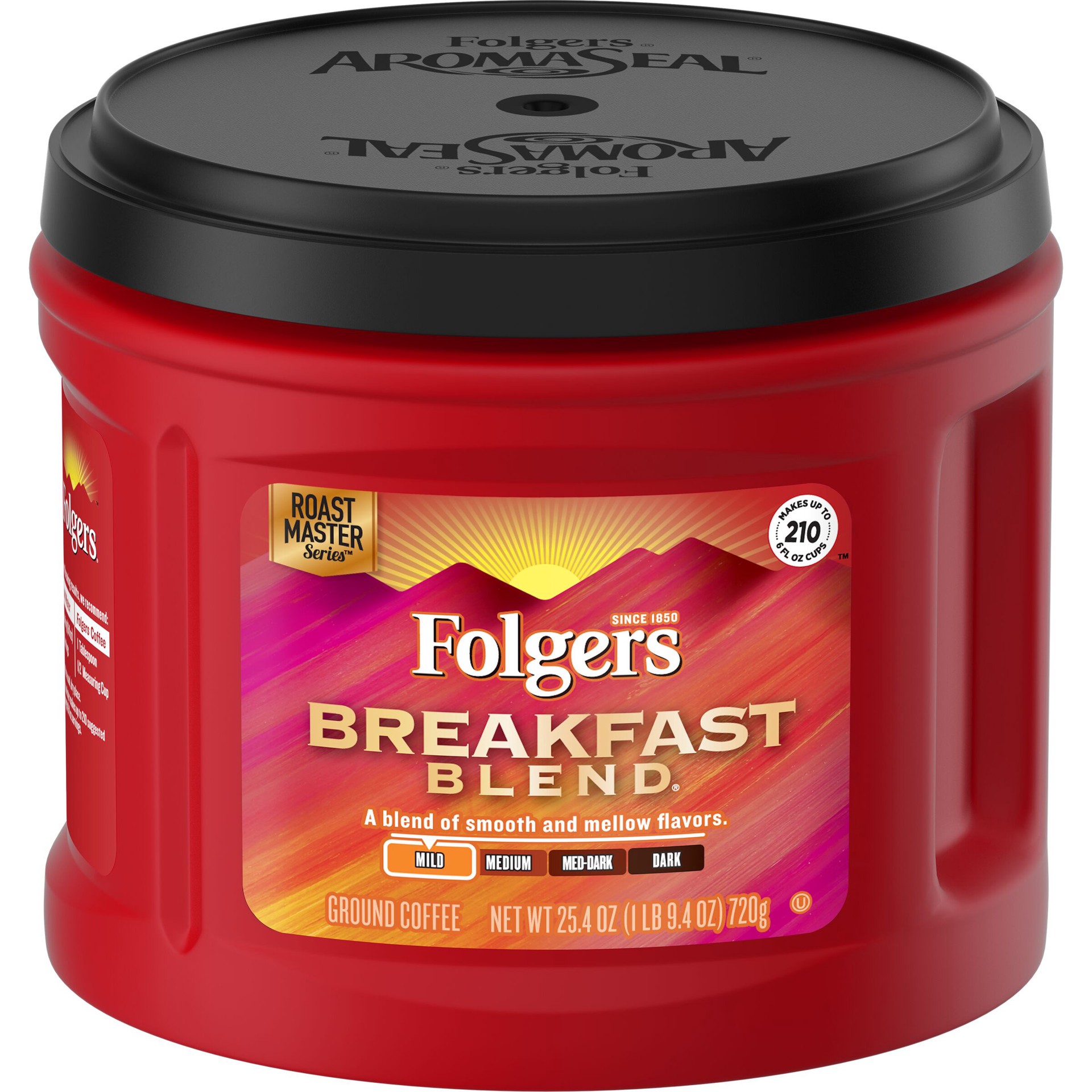slide 1 of 4, Folgers Breakfast Blend Ground Coffee, Smooth & Mild Coffee, 25.4 Ounce Canister, 25.4 fl oz