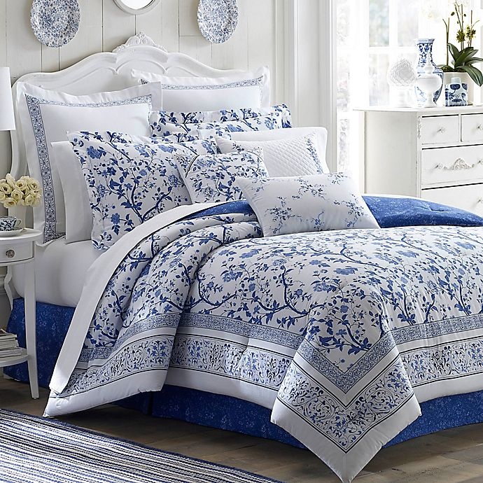 slide 1 of 3, Laura Ashley Charlotte King Duvet Cover Set - Blue, 1 ct