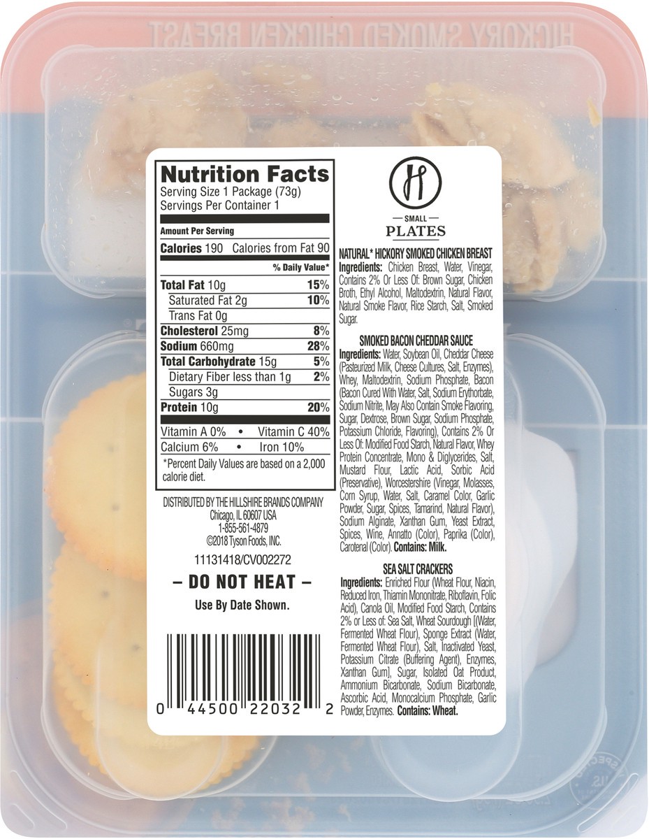 slide 2 of 7, Hillshire Snacking Hickory Smoked Chicken Breast with Smoked Bacon Cheddar Sauce Small Plates, 2.56 oz., 2.56 oz