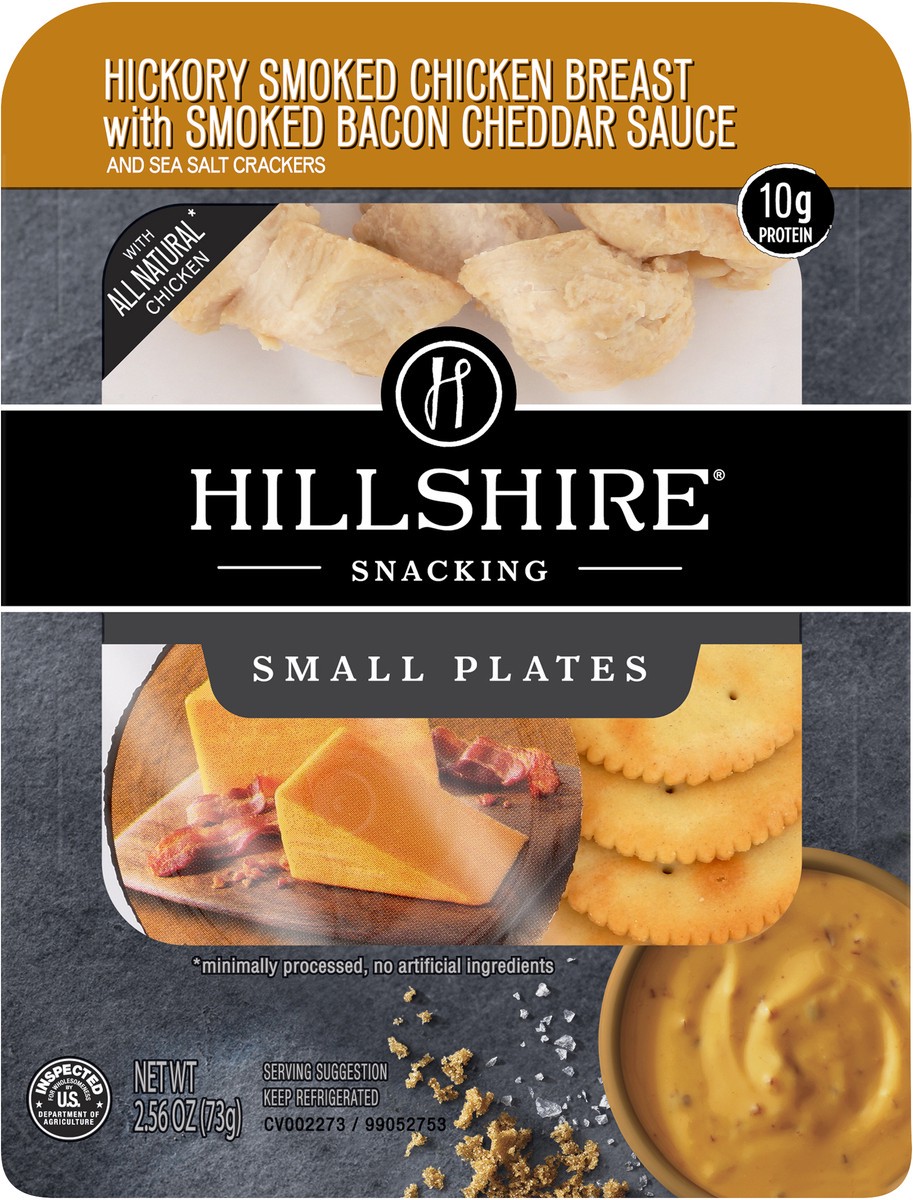 slide 3 of 7, Hillshire Snacking Hickory Smoked Chicken Breast with Smoked Bacon Cheddar Sauce Small Plates, 2.56 oz., 2.56 oz