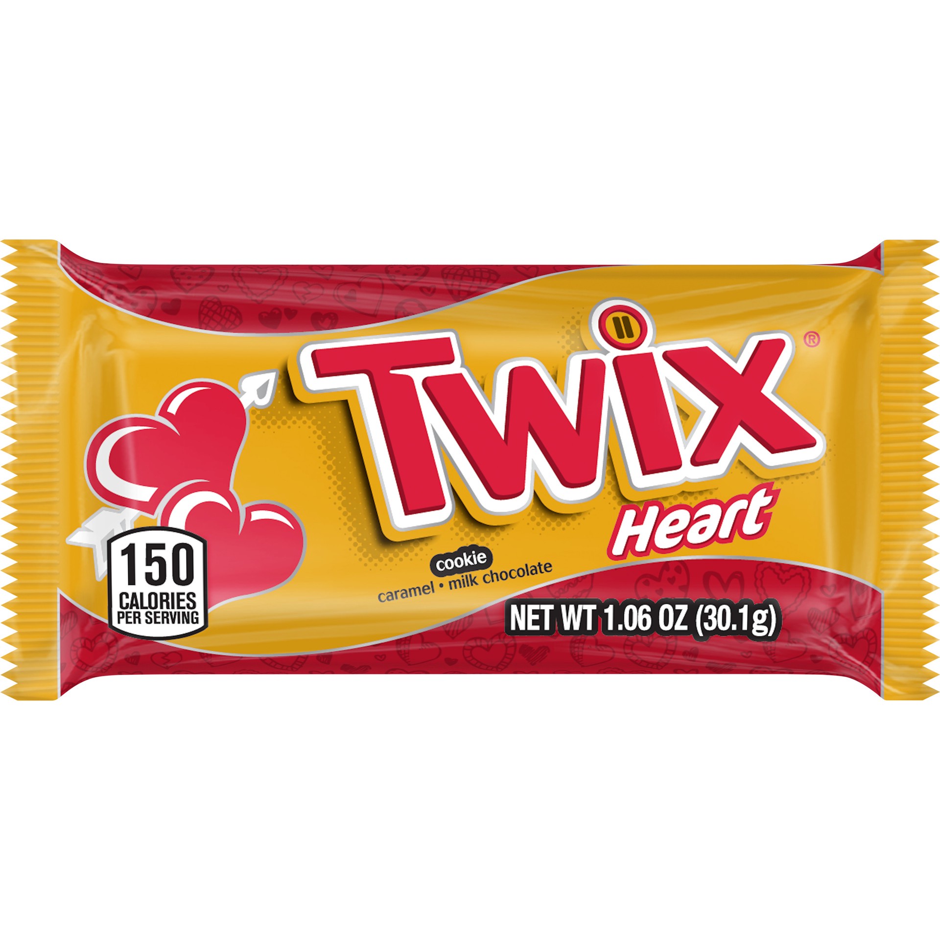 slide 1 of 4, TWIX Valentine's Day Chocolate Single Size Caramel Cookie Bar Candy Heart, 1.06-Ounce Bar, 1.06 oz