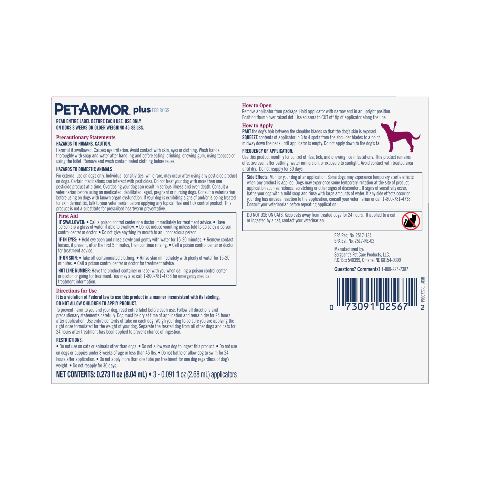 slide 2 of 2, PetArmor Plus for Large Dogs 45-88 lbs, Flea and Tick Protection for Dogs, 3-Month Supply, 1 ct