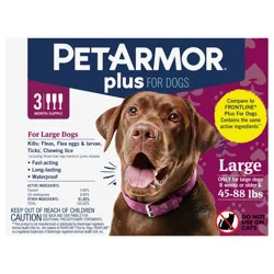 PetArmor Plus for Large Dogs 45-88 lbs, Flea and Tick Protection for Dogs, 3-Month Supply