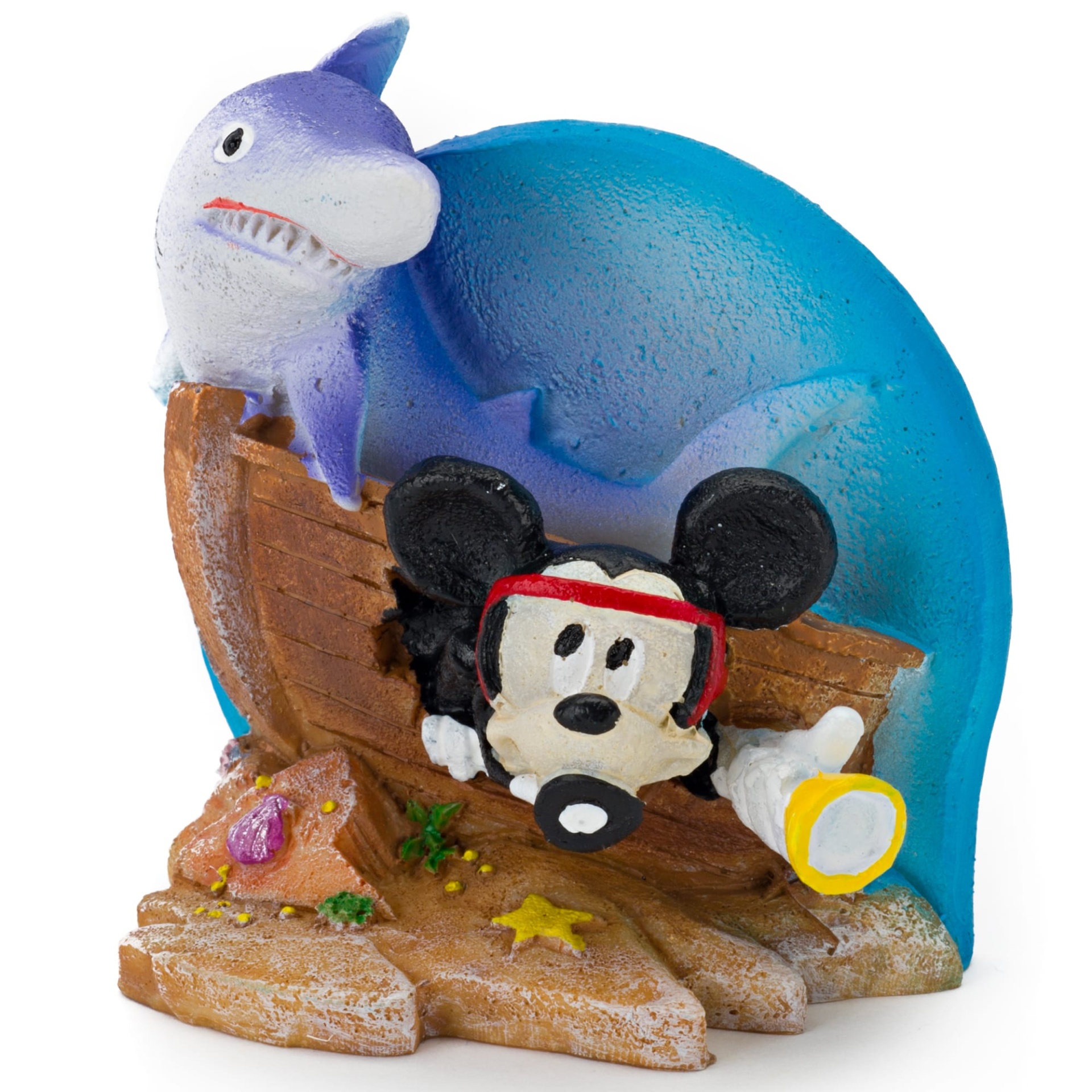 slide 1 of 1, Penn-Plax Mickey with Treasure Chest and Shark Resin Decor, SM