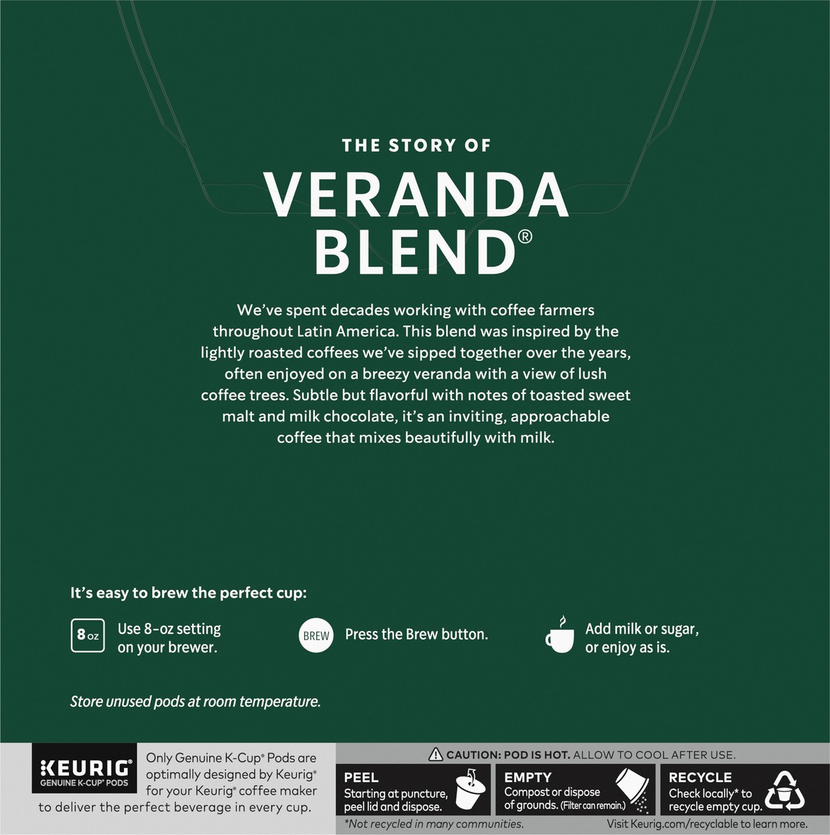 slide 8 of 9, Starbucks K-Cup Coffee Pods, Starbucks Blonde Roast Coffee, Veranda Blend, 100% Arabica, 1 box (32 pods), 32 ct