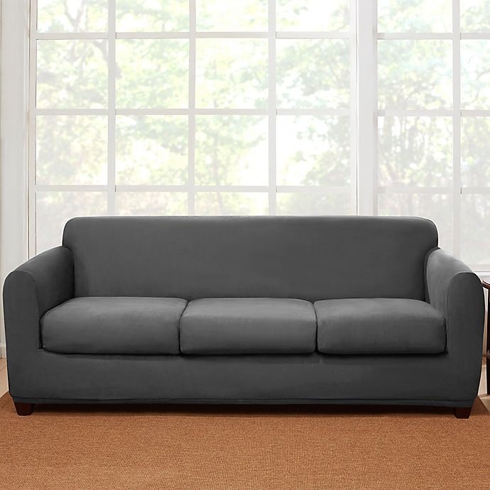 slide 1 of 1, SureFit Home Decor Stretch Suede Sofa Slipcover - Grey, 4 ct