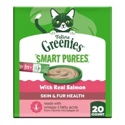 Feline Greenies Smart Purees Skin & Fur Health Premium with Real Salmon Cat Treats 20 - 0.49 oz Treats