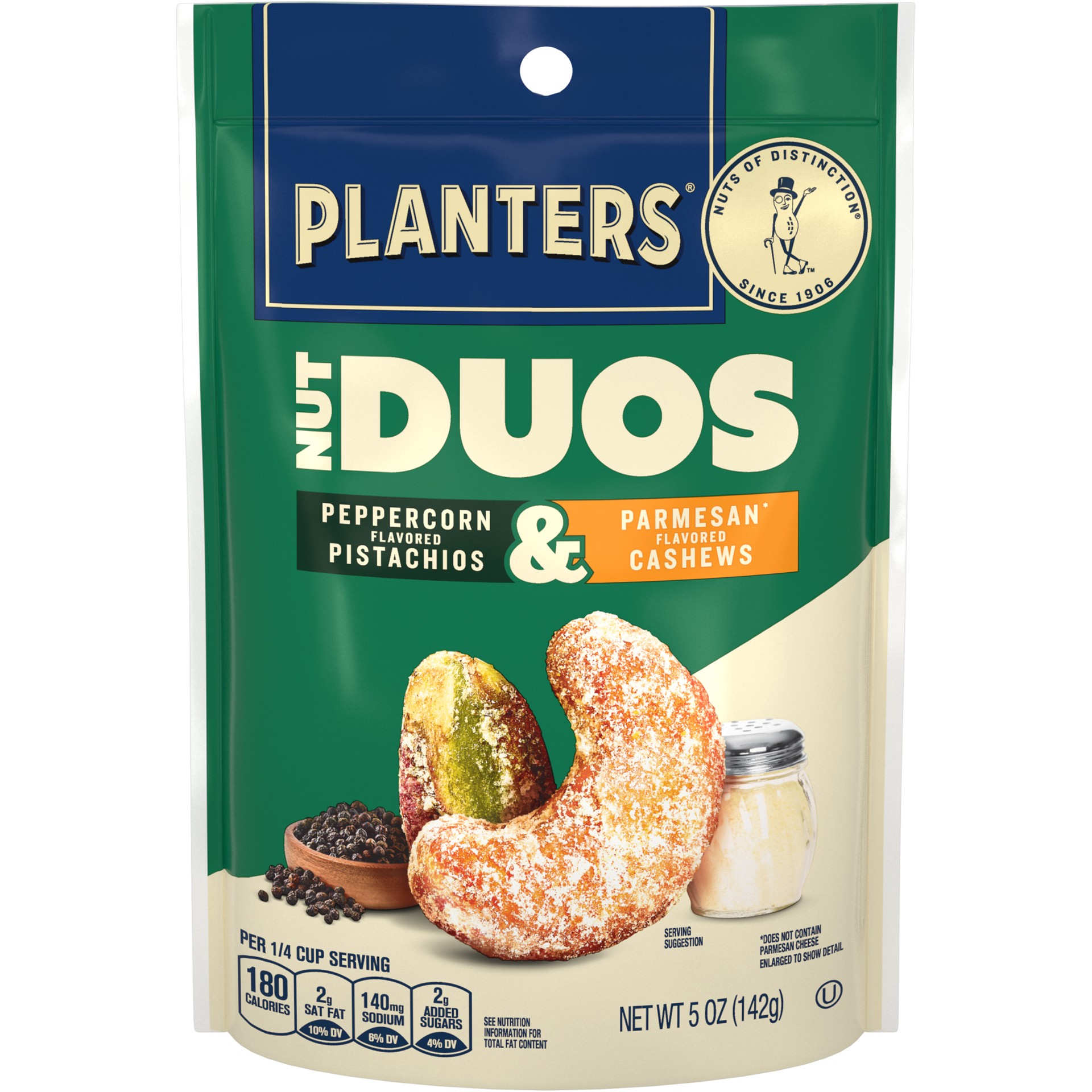 slide 1 of 1, Planters Nut Duos Peppercorn Pistachio & Parmesan Cashews 5 oz, 5 oz