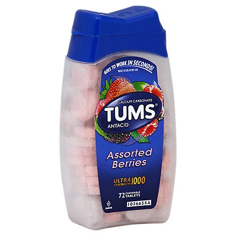 slide 1 of 1, Tums Antacid Tablets Chewable Ultra Strength 1000 Assorted Berries, 72 ct