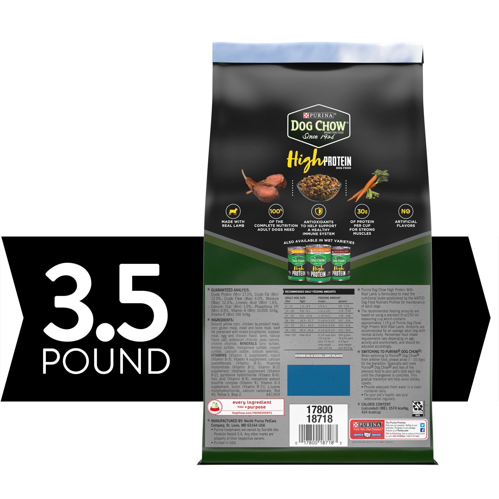 slide 2 of 2, Purina Dog Chow High Protein Dry Dog Food, High Protein Recipe With Real Lamb & Beef Flavor, 3.5 lb