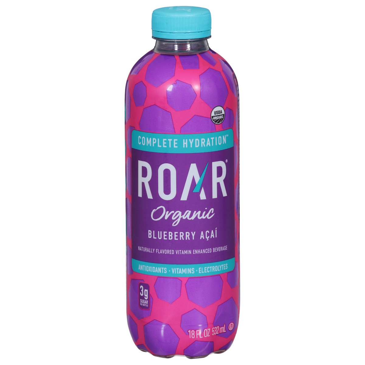 slide 1 of 7, ROAR Organic Blueberry Acai Vitamin Enhanced Beverage 18 fl oz, 18 fl oz