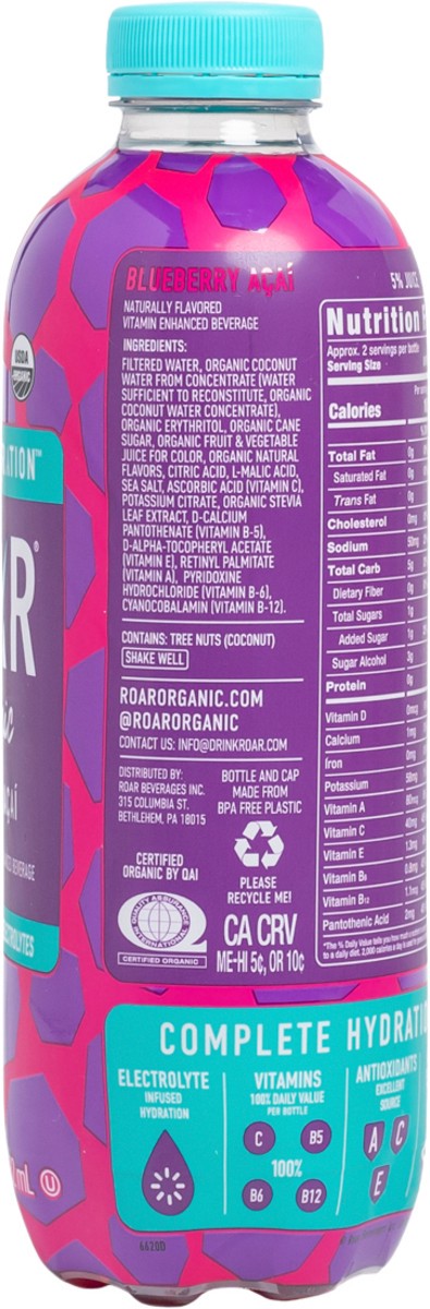 slide 3 of 7, ROAR Organic Blueberry Acai Vitamin Enhanced Beverage 18 fl oz, 18 fl oz