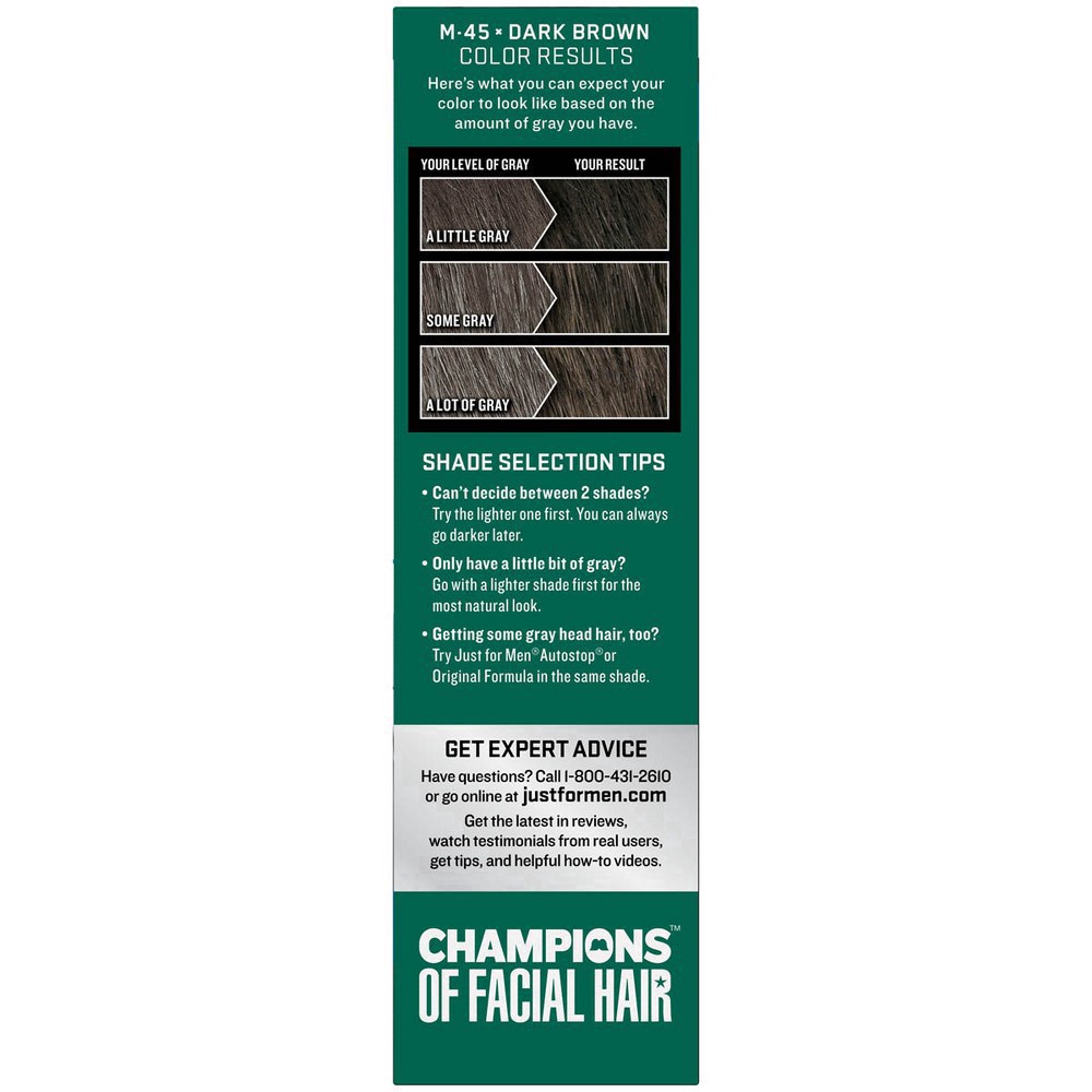 slide 79 of 94, Just for Men Mustache & Beard Coloring for Gray Hair with Brush Included - Dark Brown M45, 1 ct