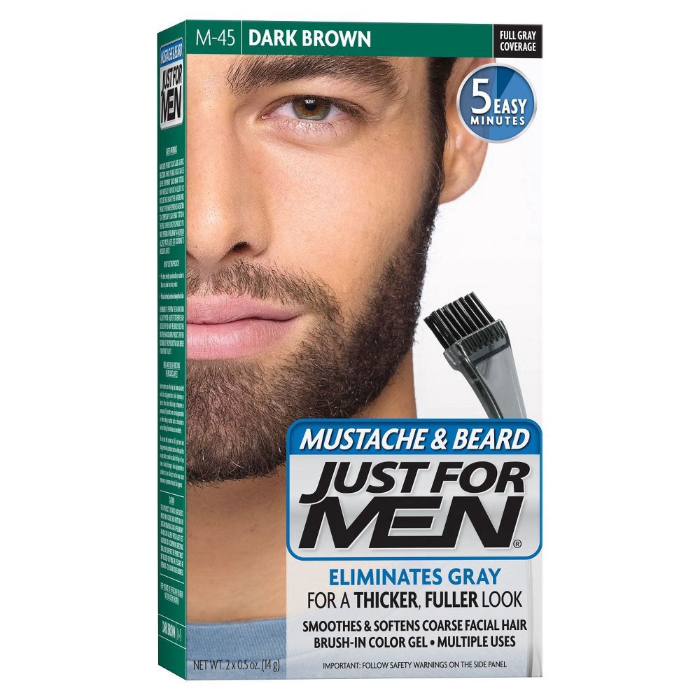 slide 6 of 94, Just for Men Mustache & Beard Coloring for Gray Hair with Brush Included - Dark Brown M45, 1 ct