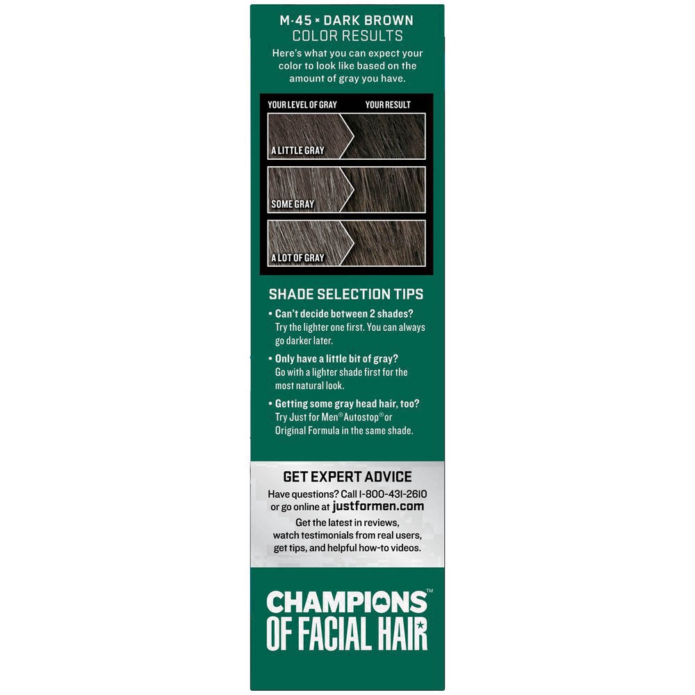 slide 14 of 94, Just for Men Mustache & Beard Coloring for Gray Hair with Brush Included - Dark Brown M45, 1 ct