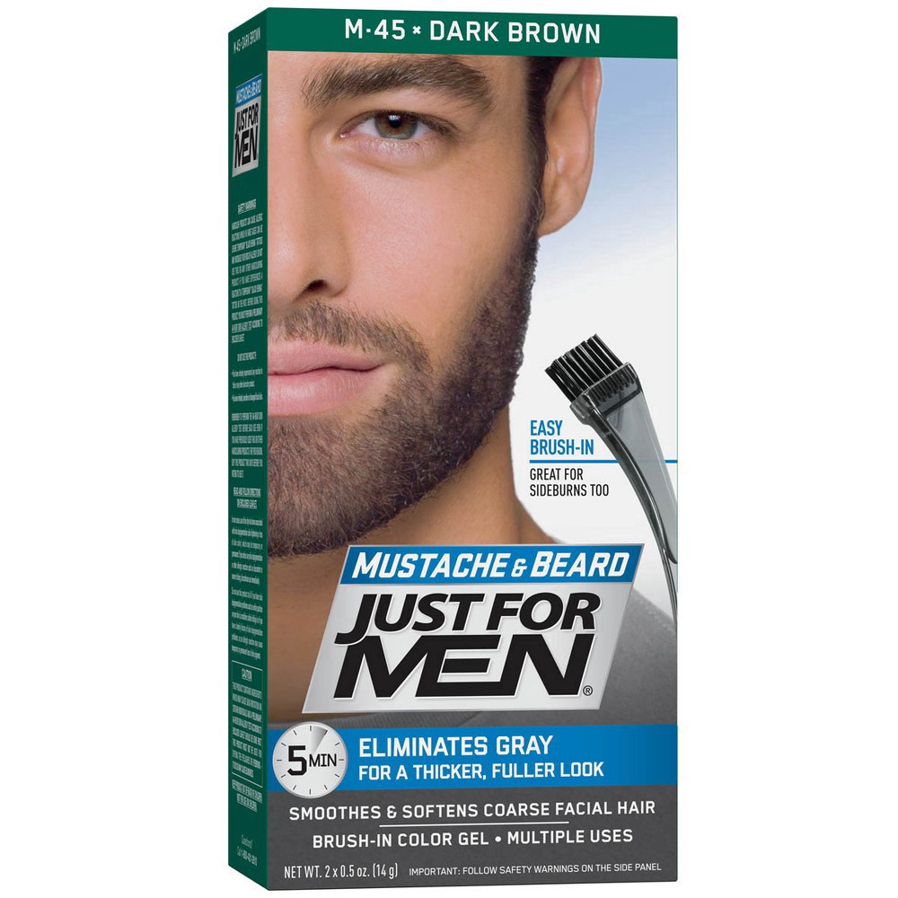 slide 52 of 94, Just for Men Mustache & Beard Coloring for Gray Hair with Brush Included - Dark Brown M45, 1 ct