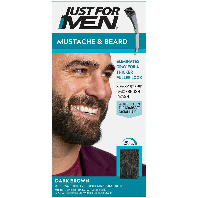 slide 1 of 94, Just for Men Mustache & Beard Coloring for Gray Hair with Brush Included - Dark Brown M45, 1 ct