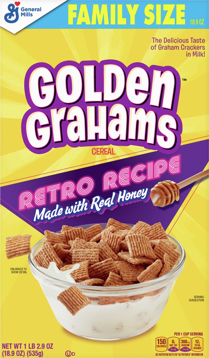 slide 13 of 14, Golden Grahams Breakfast Cereal, Graham Cracker Taste, Made with Whole Grain, Family Size, 18.9 oz, 18.9 oz