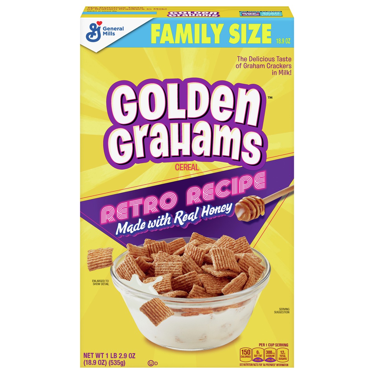 slide 12 of 14, Golden Grahams Breakfast Cereal, Graham Cracker Taste, Made with Whole Grain, Family Size, 18.9 oz, 18.9 oz