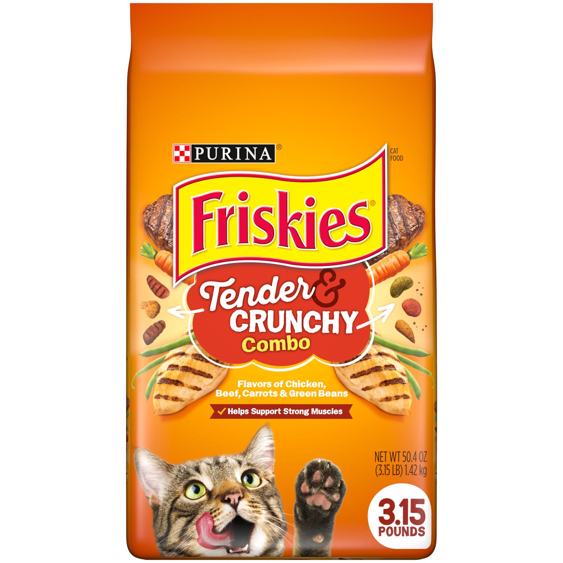 slide 1 of 9, Friskies Purina Friskies Tender and Crunch'd With Flavors of Chicken, Beef, Carrots and Green Beans - 3.15 lb. Bag, 50.4 oz