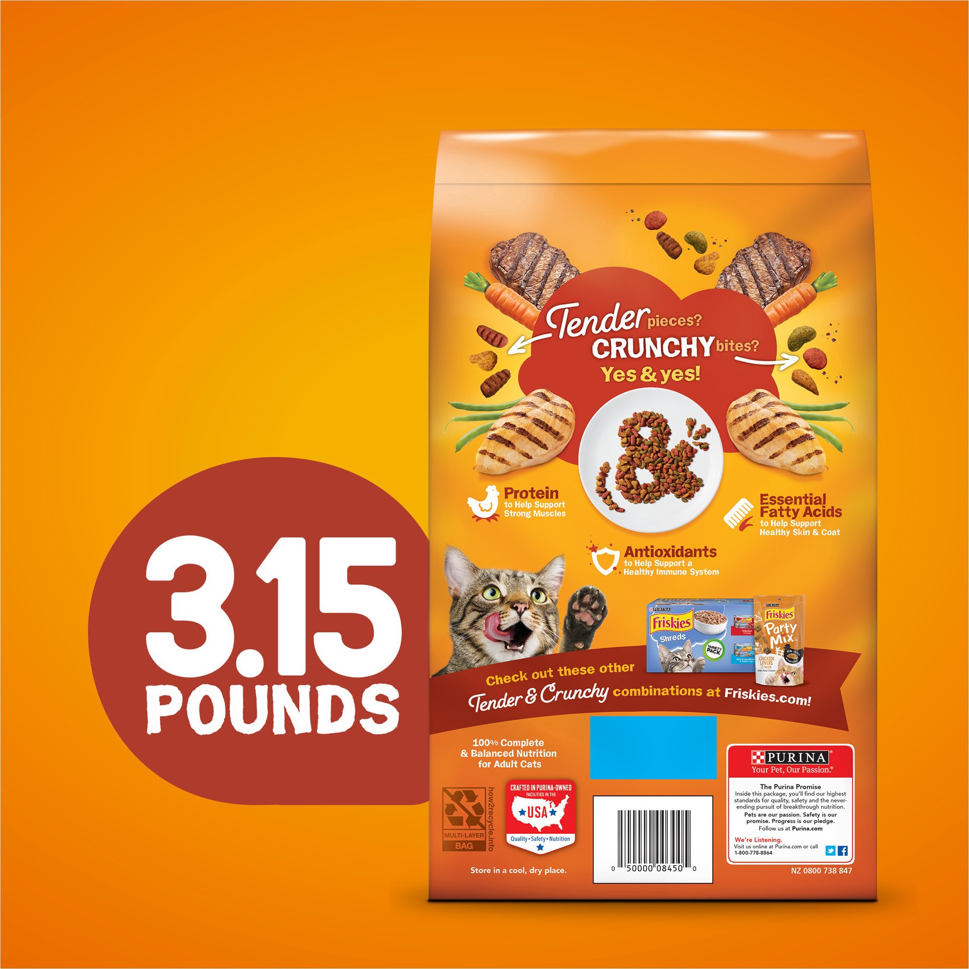 slide 7 of 9, Friskies Purina Friskies Tender and Crunch'd With Flavors of Chicken, Beef, Carrots and Green Beans - 3.15 lb. Bag, 50.4 oz