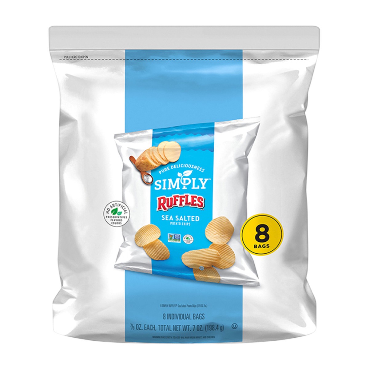 slide 3 of 8, Ruffles Simply Potato Chips Sea Salt 7/8 Oz 8 Count, 8 ct