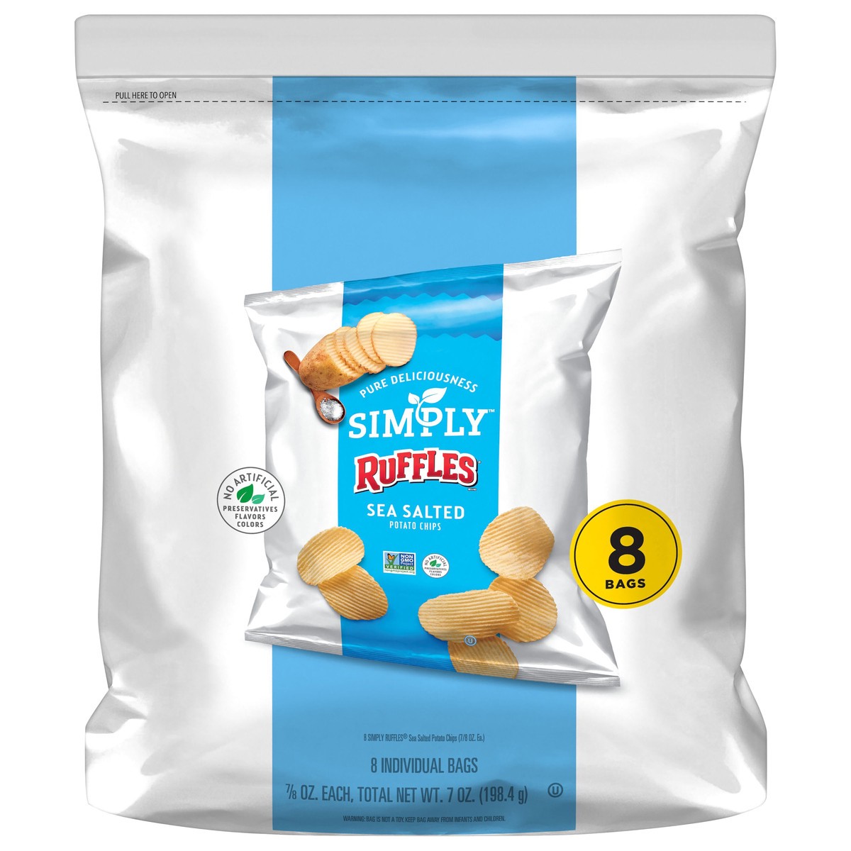 slide 1 of 8, Ruffles Simply Potato Chips Sea Salt 7/8 Oz 8 Count, 8 ct