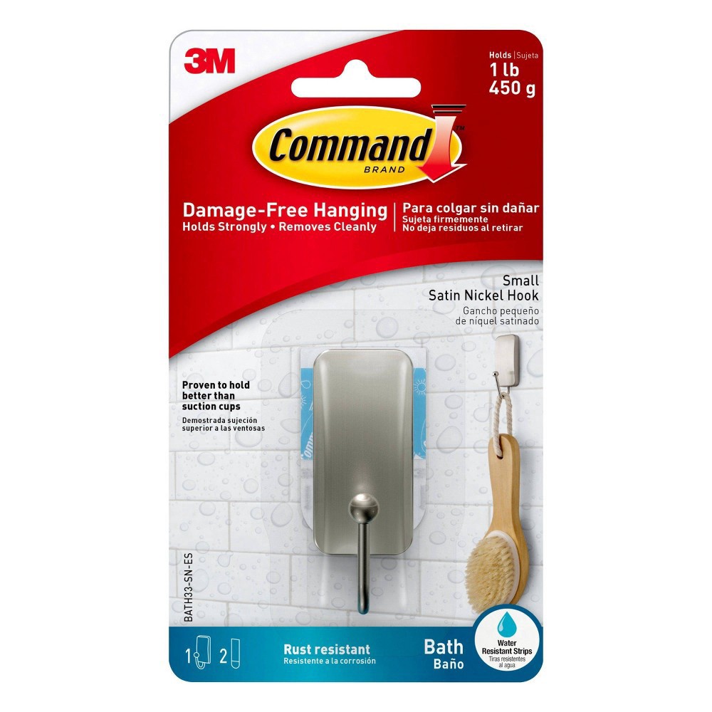 slide 2 of 3, Command Bath Small Satin Nickel Hook 1 ea, 1 ct