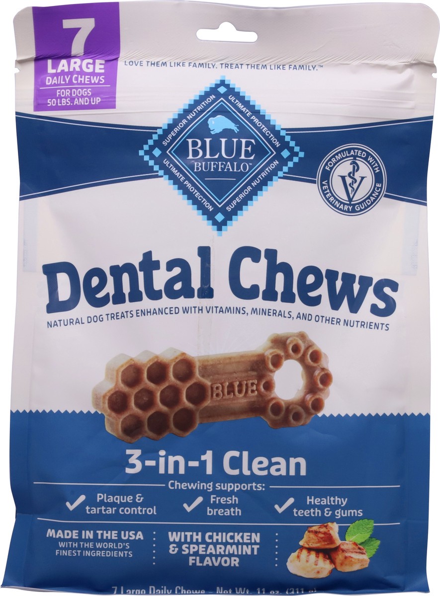 slide 5 of 13, Blue Buffalo Dental Chews Large Natural Dog Treats, Chicken & Spearmint 11-oz Bag (7 Count), 7 ct