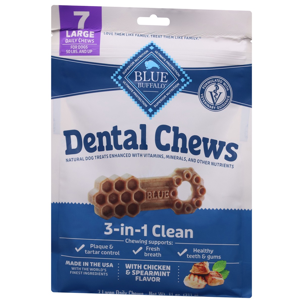 slide 4 of 13, Blue Buffalo Dental Chews Large Natural Dog Treats, Chicken & Spearmint 11-oz Bag (7 Count), 7 ct